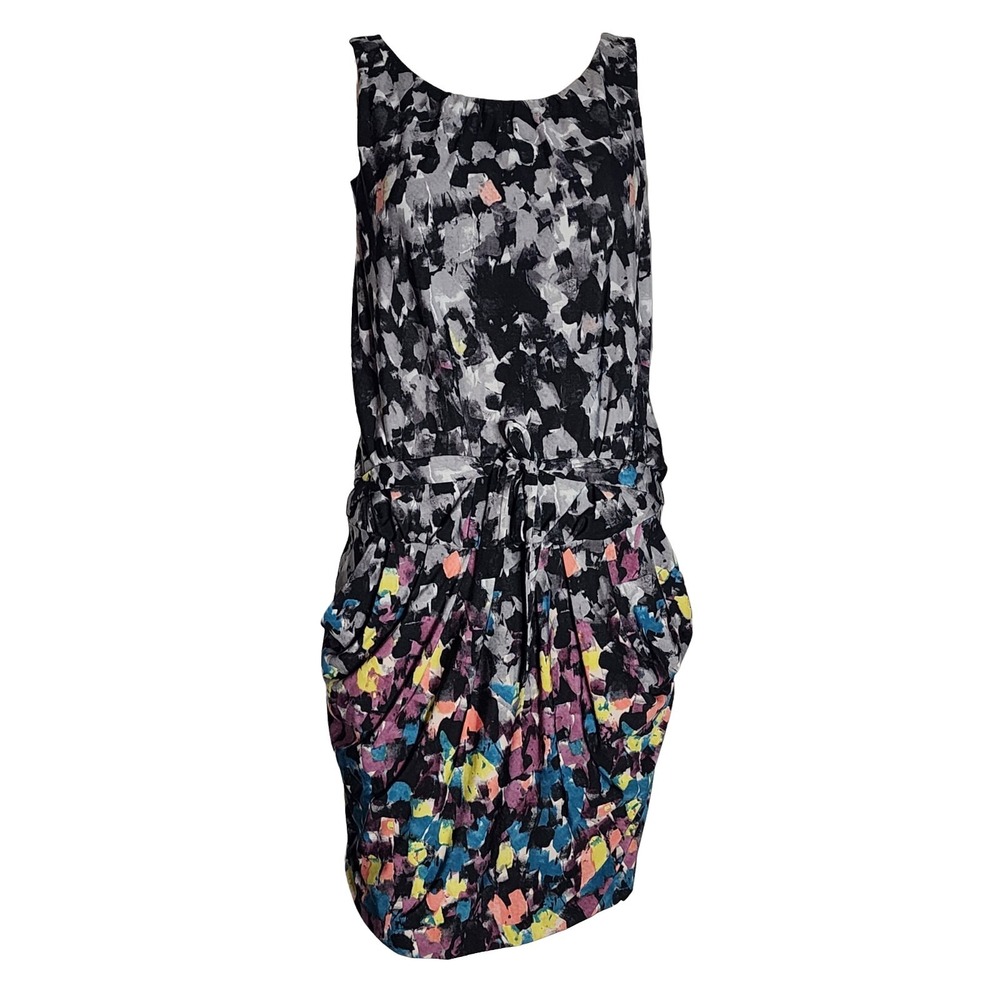 BCBGMAXAZRIA Dress Womens Size S Small Black Floral Tie Waist Janis‎ Pockets